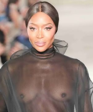 Naomi Campbell braless in see thru dress on Valentino fashion show Spring Summer 2019 Haute Couture Fashion Week UHQ