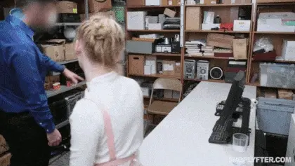 Petite teen shoplifter Athena Rayne gets stripped and fucked by a security guard.