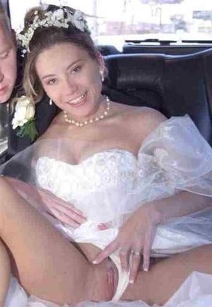 Bride can not wait and shows her pussy already.