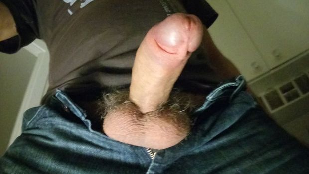 Cock n balls outta jeans .