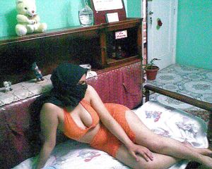 hijab Woman in orange lingerie