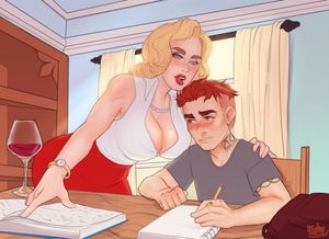 Sexy Step Mother Encouring Her Son To Do Homework