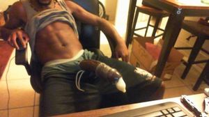 Enormous cock and full condom BBC