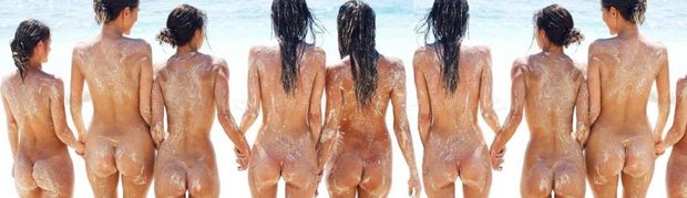 Nude group on the beach.