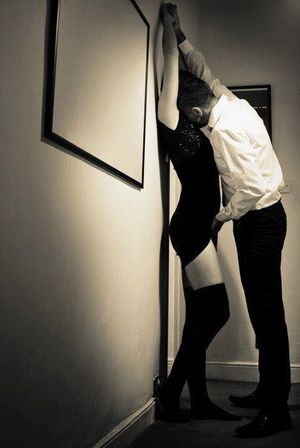 Hot women pussy teased against wall