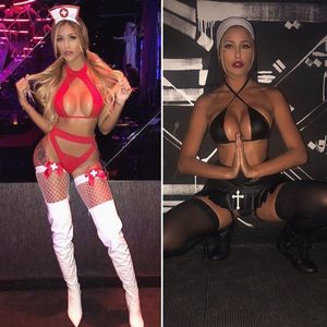 one blonde, two costumes