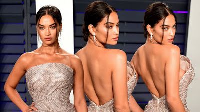 Shanina Shaik nip slip upskirt at the 2019 Vanity Fair Oscar Party HQ