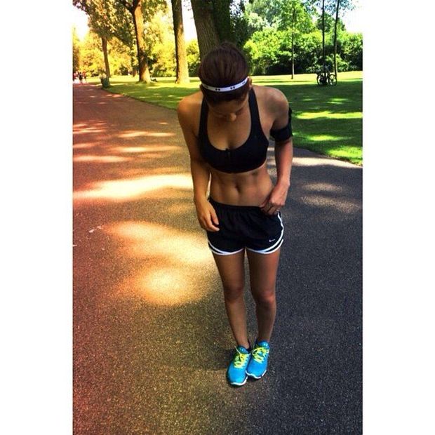 Hot teen girlfriend running in sports bra