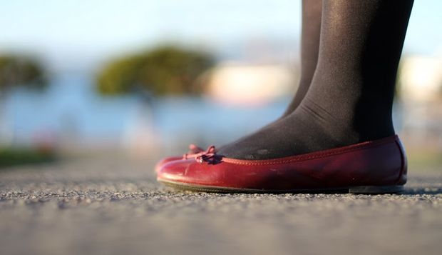feet in tights close up