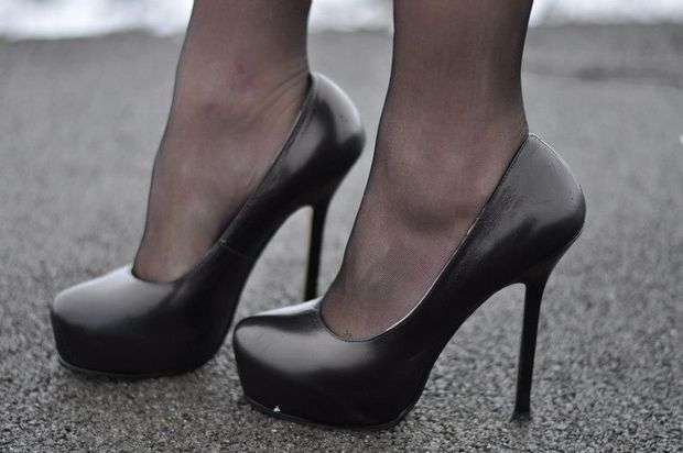 feet in tights close up