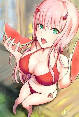 Zero two eating watermelon