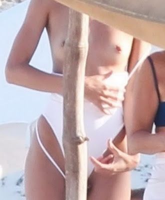 Candice Swanepoel nude panty less topless on the beach in Tulum HQ