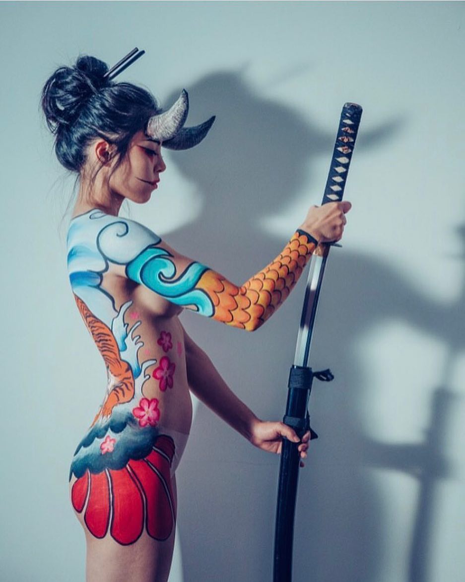 awesome makeup and photo inspired by my "yokai II" painting! model is @annaakana  makeup by @catcalico and photo by @selashiloniphoto