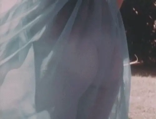 Hippie Nudist in Sheer Seethrough Dress Dancing with Flowers