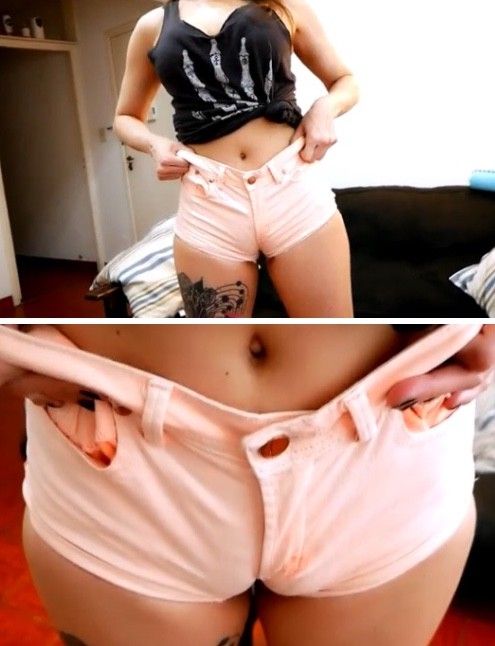 Wilmas pink booty shorts and black thong