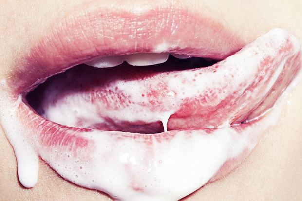 Sexy mouth licking ice cream