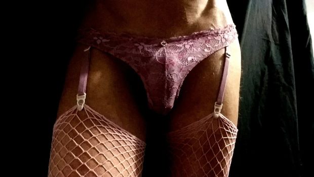 My cute sexy suspender thong and industrial net stockings.