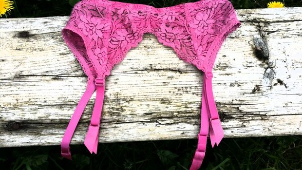 My pink suspender belt .