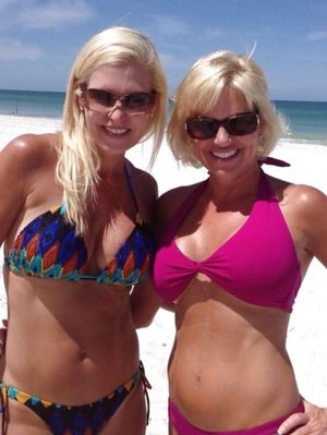 Mum and daughter in bikinis