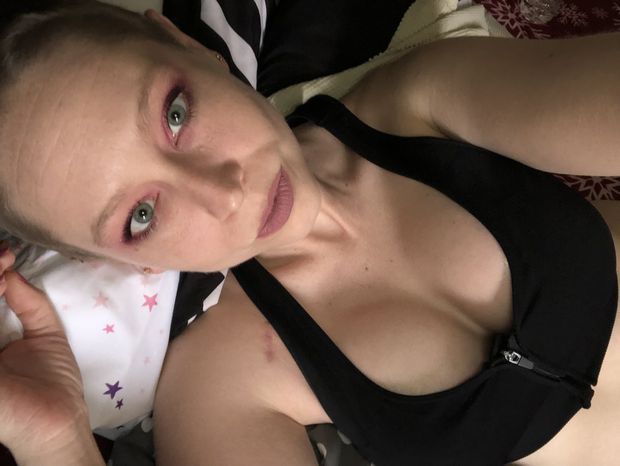Waiting for daddy to oil me up and fuck my tits