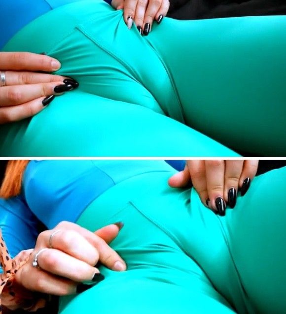 Mila in green spandex