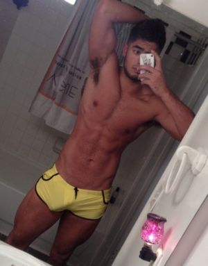 Boner in yellow trunks