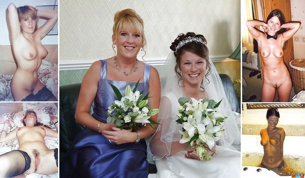The bride and her maiden of honor wearing their dresses and nude.
