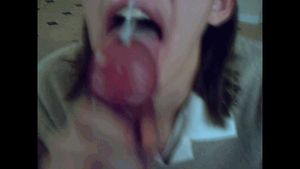 Big Dick Shoots Cum from Brunette Blowjob