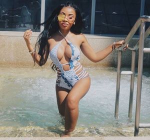 Black Beauty Gets Out Of The Pool In A Onezie & side boobs