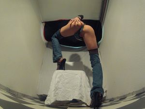 Long legged bitchboy in sexy jeans and high heels