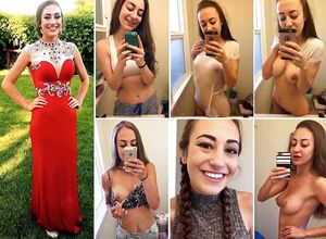Red dress amateur onoff selfie collage
