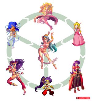 Hexafusion: Princess Peach, Shantae, Felicia by Supersatanson