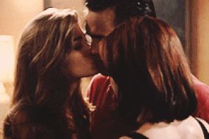 Denise Richards Lesbian Kiss with Redhead as Man guides their heads to another