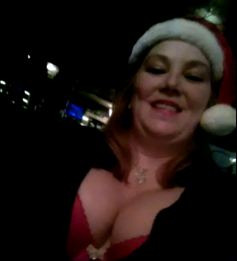 mom says merry christmas with cleavage