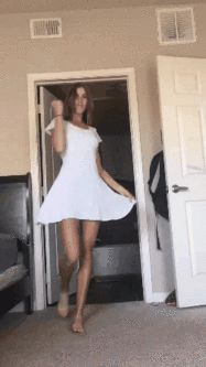 Spins around and shows asshole