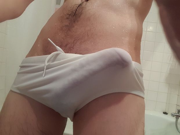 Wet white speedo bulge