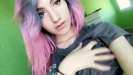 Pink and Blue Haired Cam Babe Flashing Tits