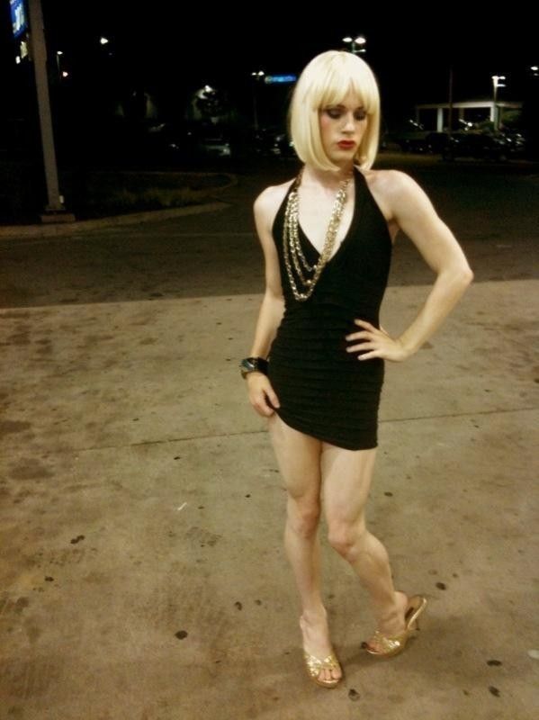 sissy streetwalker advertising the goods