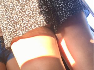 Hottie in flower shorts riding train