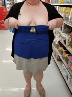 BBW flashing her tits in a public store