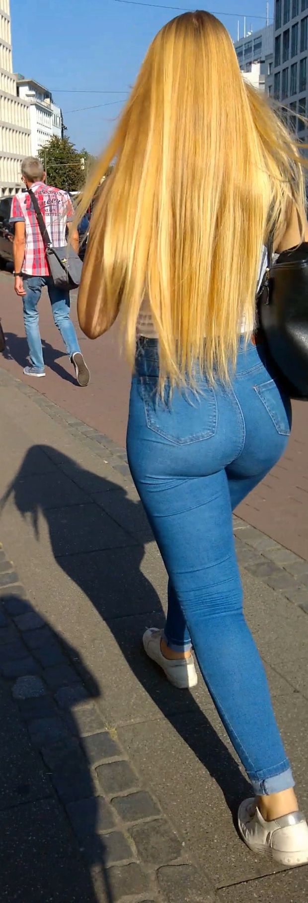 blonde babe in tight jeans candid