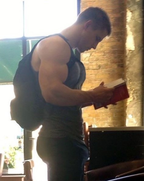 Alpha jock bulging everywhere at the campus library