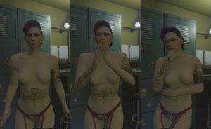 Stripper in stockings and with bare boobs