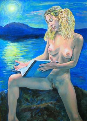 Erotic Art - Nude Babe on the lake
