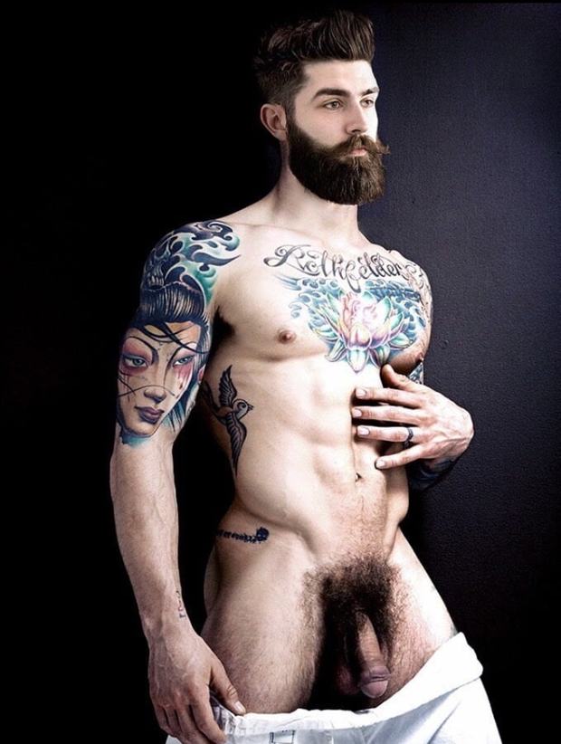 Sexy tattoed haired macho