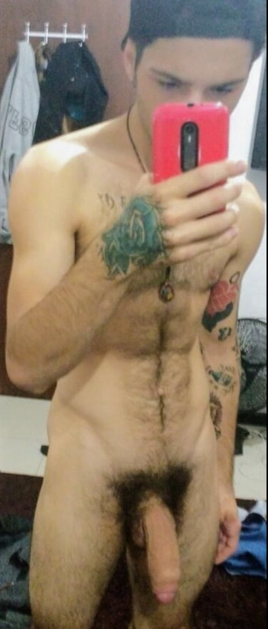 Teen selfie with fat haired dick