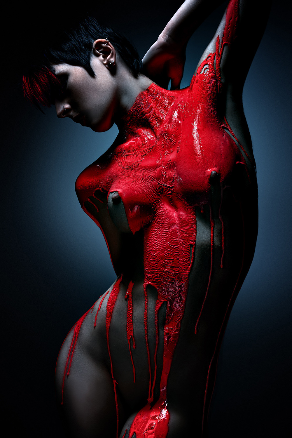 Red messy paint