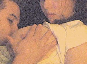 Squeezing big milky tits