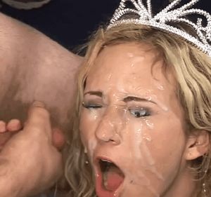 Hillary responds with "Oh shit!" to a generous portion of sperms between her eyes