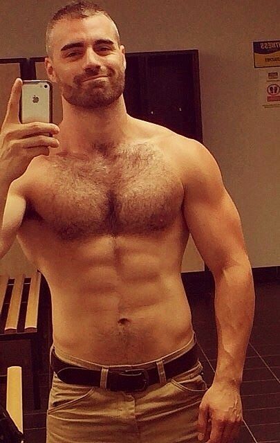 Hot guy v lines hairy chest